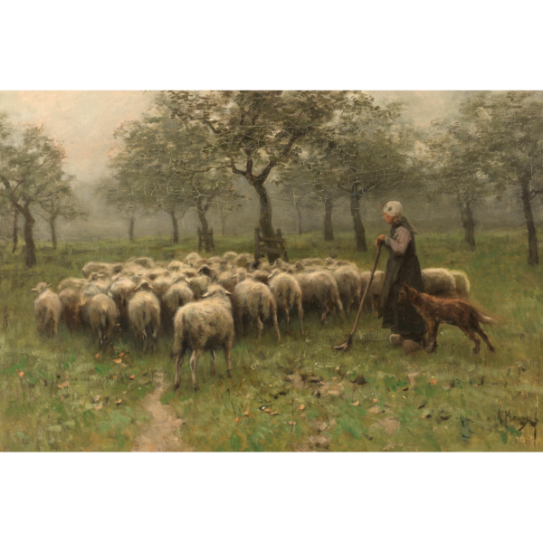schilderij mauve herderin schapen